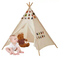 Tent For Kids Foldable Outdoor Canvas Triangle Tent Toy Indoor Playhouse Play Tent For Boys Girls Children Graffiti Camping Tent