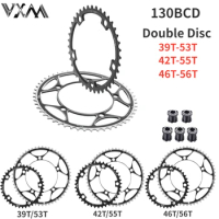 VXM Bicycle Double Chainring 130BCD 39T 53T 42T 55T 46T 56T Road Bike Crankset Riding Disc Aluminum Chainwheel Folding Bike Disc