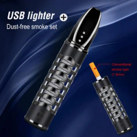 Mini Ashtray Cigarette Holder With USB Tungsten Coil Lighter Portable Ash Collection Anti-dirty Cigarettes Filter Smoking Tools
