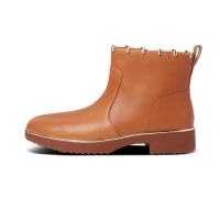 【FitFlop】JACINTA ART STUD ANKLE BOOTS 柔軟皮革拉鍊裸靴-女(淺褐色)