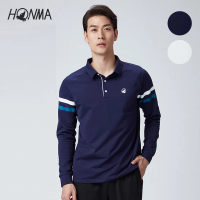 HONMA 本間高爾夫 男款撞色條POLO衫 日本高爾夫專業品牌(S~XXL白色、海軍藍任選HMFQ700W570)