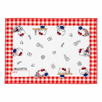 小禮堂 Hello Kitty 日製 純棉紗布便當包巾 餐巾 手帕 桌巾 桌墊 25x35cm (紅白 格紋)