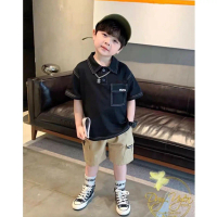 Magika Shop - Setelan Kemeja Anak Laki Laki Over Size Celana Cargo Drill Warna Hitam Dan Putih  Ukur