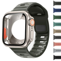 Silicone strap+case For Apple Watch Case 44mm 45mm 41mm 40mm Screen protectores Change to Ultra For iWatch Series 8 7 SE 6 5 3