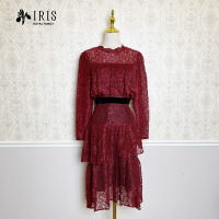 IRIS 蕾絲精緻鏤空感長洋裝-紅(06677)