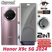 Pelindung Skrin Kaca Bajaan, Melengkung Penuh, Anti-Pengintipan Privasi, Serasi dengan Honor X9c 5G,