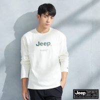 【JEEP】男裝 品牌文字LOGO厚磅長袖T恤(白色)