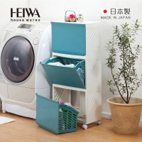【日本平和Heiwa】Clevan日製多功能前開三層分類洗衣籃櫃-附輪(收納櫃 置物櫃 收納籃 置物籃)