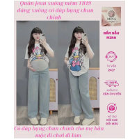 【Đang hot】 [Mina clothing] Quần jean xuông mềm TB19 dáng xuông có đáp bụng chun chỉnh cho mẹ bầu mặc