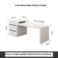 Retractable Modern Home And Kitchen Island Table With Chair Artificial Marble Kitchen Sintered Stone