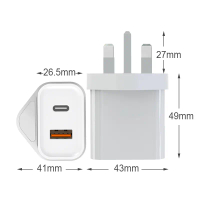 PD20W UK standard charger A+C dual-port multifunctional fast charging head suitable for Apple 12/13/