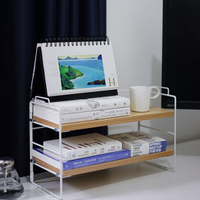 熱賣預購－白色簡易兩層木質置物架 桌面收納架 書架 多層鐵藝整理架