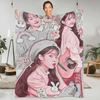 IU Flannel Blanket Pop Music Singer Soft Warm Throw Blanket for Couch Bed Picnic Funny Bedspread Sofa Bed Cover
