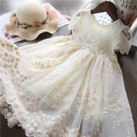 Baby Summer Dressses for Girls 3-8 Yrs Lace Tulle Birthday Wedding Party Gown Kids White Holy Communion Dress Children Vestidos