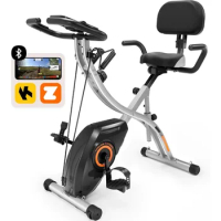 Exercise Bike, Folding Exercise Bike, Magnetic X-Bike with 16 Levels of Resistance, Back Support Pad Exercise Bike