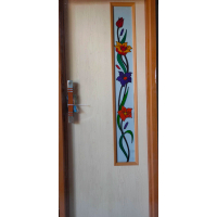 pintu kamar mandi pvc lux motif kaca bunga lukis gravir ukir patri warna coklat corak serat urat kay