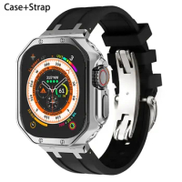 Silicone Band+case for Apple Watch Ultra 49mm 44mm 45mm 42mm 38 40mm Strap TPU Protective Case Cover Iwatch Series 8 7 6 SE 5 4