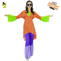 Woman 60s 70s Flower Hippie Costume Halloween Cosplay Retro Hippy Outfits for Adult Female