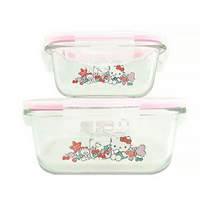 小禮堂 Hello Kitty 方形玻璃保鮮盒2入組 (粉糖果款)