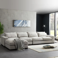 L Shape Sofa Linen Fabric Sectional Sofa Living Room Furniture Sets Mid-century Modern Design Corner Sofa Easy Assembly