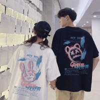 kaos dewasa kapel T-Shirt Pasangan Couple Pria Wanita Graffiti Bear and Graffiti Rabbit Harajuku Sty