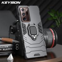 KEYSION Shockproof Case for Samsung Note 20 20 Ultra 10 Lite Ring Stand Phone Back Cover for Galaxy S22 Ultra 5G S21 FE S20+ S10