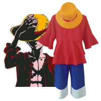 One Piece Luffy Monkey D. Cosplay Costumes Shirt Pants Hat Set Halloween Anime Cosplay Party Costume Comic Con Wear