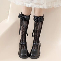 2407 Kaos kaki lolita anak remaja model korean japanese style bahan Stocking jaring motif Pita Depan