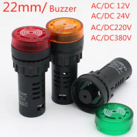 AD16-22SM 12V 24V 110V 220V 22mm Flash Signal Light Red LED Active Buzzer Beep Alarm Indicator