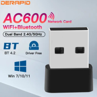 Mini USB WiFi Adapter 600Mbps 2.4G 5G USB AC Wifi Receiver Bluetooth 4.2 adapter Driver Free For PC Laptop Windows 10 11