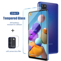 2IN1 Tempered Glass for Samsung A6 A7 A8 A9 Plus 2018 Camera Lens Screen Protector on Galaxy S10 S20 Lite FE 5G Protective Film