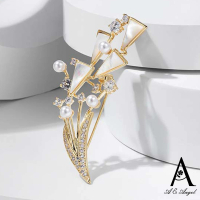 【ANGEL】幾何三角花束水鑽絲巾扣胸針別針兩用款(金色)