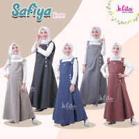 Jelita Gamis Safiya Teen Overall + Inner Bahan Linen Denim & Thalita Kancing Putih 5 Warna Favorite