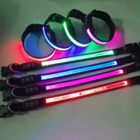 A LOVABLE  LED Luminous Dog Collar Adjustable Flashing USB Charging Glowing Collar Night Light Harne