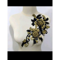 Renda Aplikasi Bunga Bordir 2 Mawar Kecil Hitam Mis Mas Aksesoris renda bordir dada