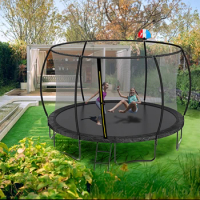 12FT Trampoline with backboard , Outdoor Pumpkin Trampoline for Kids and Adults with Enclosure Net and Ladder