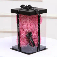 17x17x28cm Transparent Colorful Base Gift Box for Artificial Teddy Bear Rose Clear PET Square bosca císte for Cake
