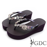 GDC-夏日風情海洋調水鑽閃爍厚底夾腳拖鞋-紫色