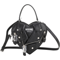 MOSCHINO Biker 愛心夾克造型小羊皮拉鍊手提/斜背包(黑x銀)