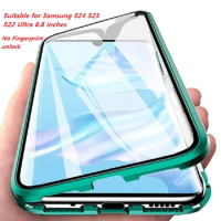Double Sided Glass Cover For Samsung S24 S23 S22 S21 Plus A13 For Samsung A24 Note20Ultra A53 A23 A14 S21FE Magnetic Metal Case