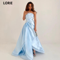 LORIE Sky Blue Evening Dresses Vestidos De Fiesta Strapless Pleat Satin Arabic Dubai Formal Gowns Long Mermaid Evening Gowns