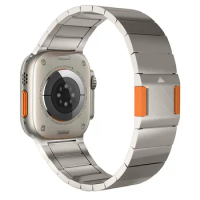 Easy Detach Magnetic Lock Orange Metal Strap For Apple Watch Ultra 2 Bands Apple Watch Ultra 49mm Stainless Steel Band