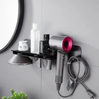 Hair Dryer Holder Black Space Aluminum Bathroom Organizing Rack Dyson Hair Dryer Shelf Supersonic Hair Dryer Storage Racks
