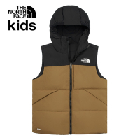 【The North Face 官方旗艦】北面兒童棕色DWR防潑水舒適保暖兩面穿連帽羽絨背心｜89XRYW2
