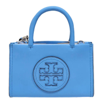 【TORY BURCH】TB Ella Bio 雙T浮雕LOGO皮革迷你款托特包(天空藍/贈原廠防塵袋紙袋母親節送禮)