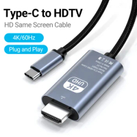 USB C to HDTV Cable for Home Office 6.6FT 4K@60Hz USB Type C to HDMI Cable Thunderbolt 4/3 Compatible with iPhone 15 Pro/Max Mac