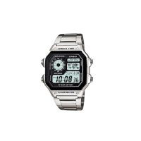 【CASIO 卡西歐】AE-1200WHD-1A 數位方塊 世界地圖顯示電子錶(100米防水不鏽鋼錶帶)