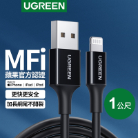 綠聯 iPhone充電線MFi認證USB-A對Lightning快充連接線 (1公尺)