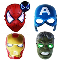 Marvel Spiderman Masks Hulk Iron Man Captain America Action Figure Led Light Collection Decoration Cosplay Model Toys Gifts