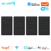 ManHot Tuya WiFi Smart Light Switch Push Button Wall Switch No Neutral Wire 1-4 Gang Smart Life Voice Control Alexa Google Home